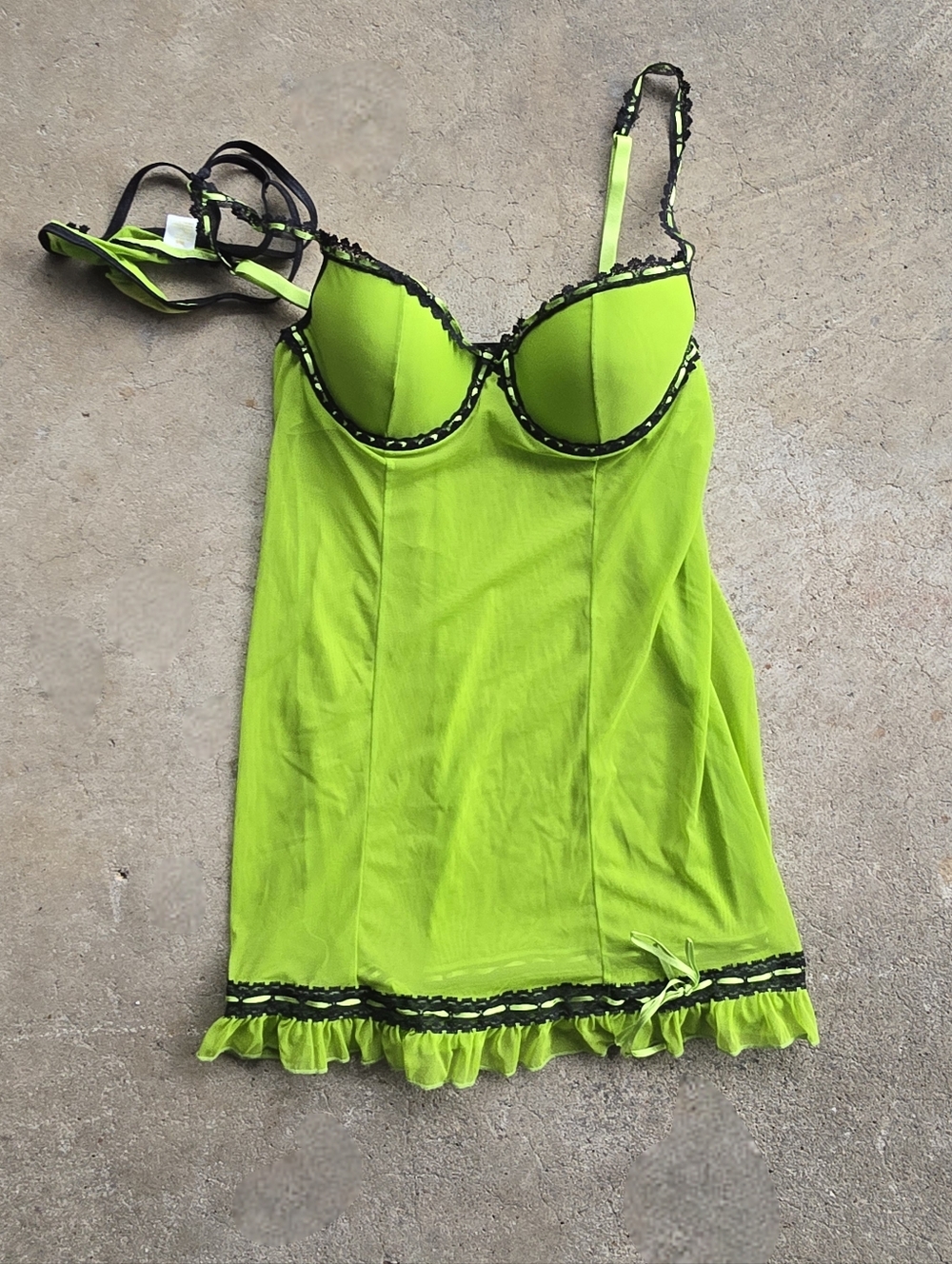 Vintage Y2k Neon Green Punk Scene Mesh Emo Mesh Lingerie Set M